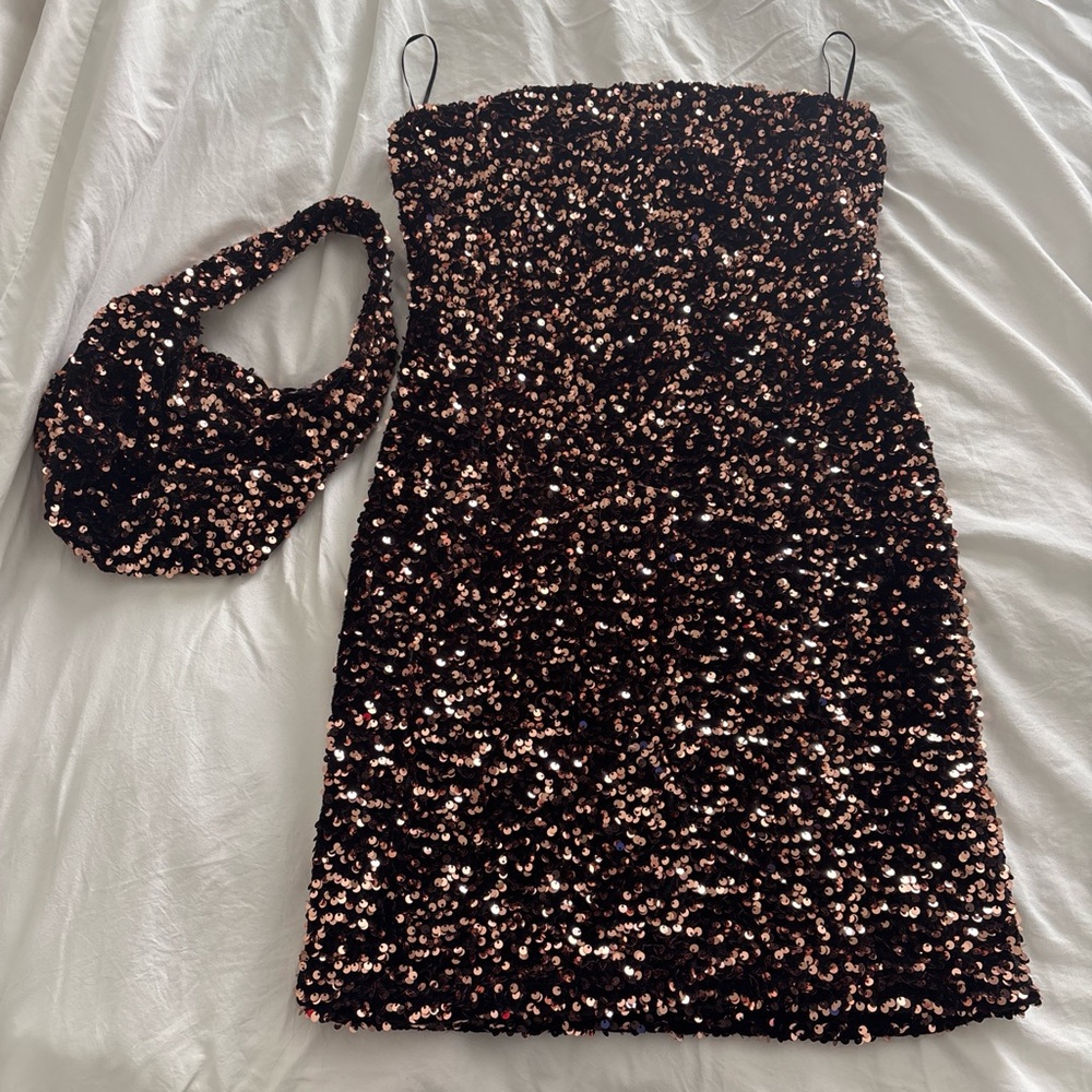 Sequin Mini Dress with Matching Bag